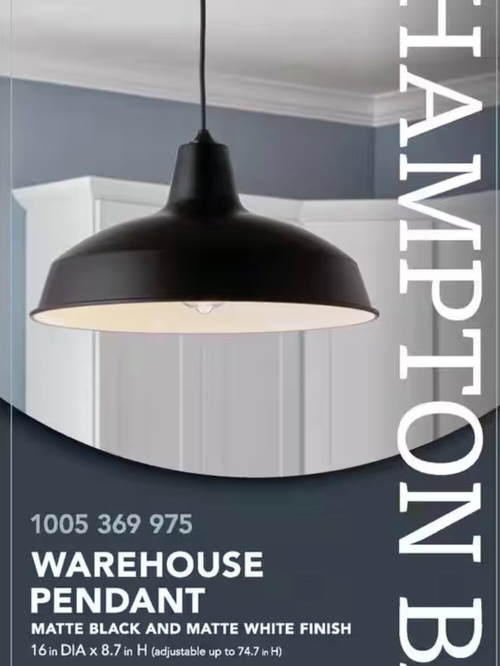 Hampton Bay Warehouse Pendant Light Matte Black